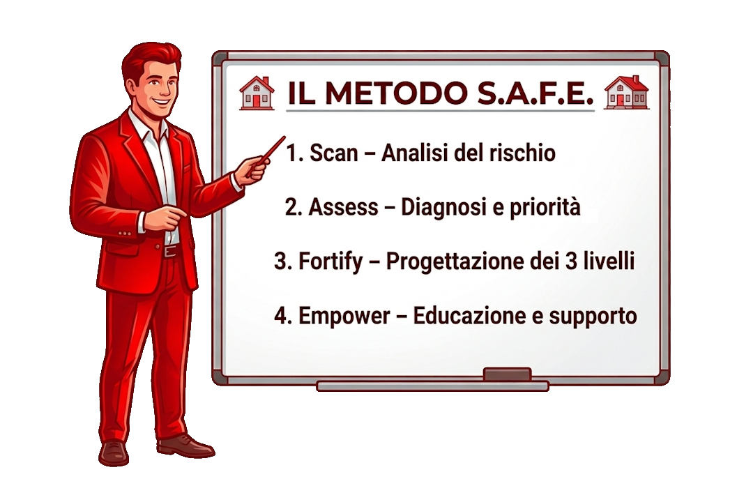 Consulente Scudix illustra le quattro fasi del Metodo S.A.F.E. per la sicurezza della casa